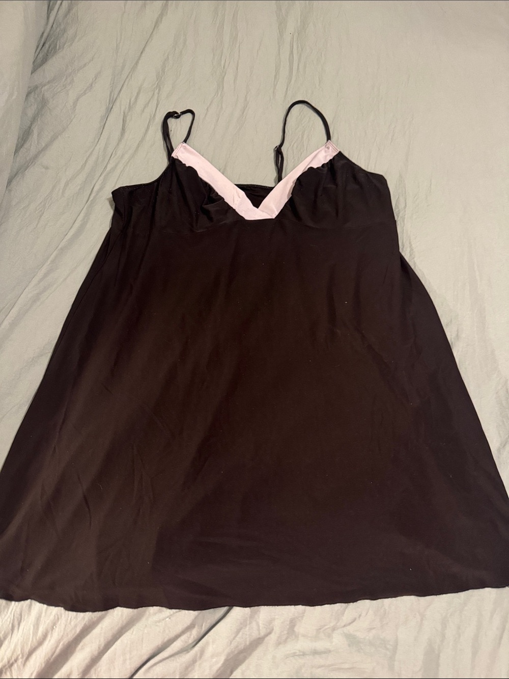 Secret Treasures Black Chemise with Pink V-Neck Trim